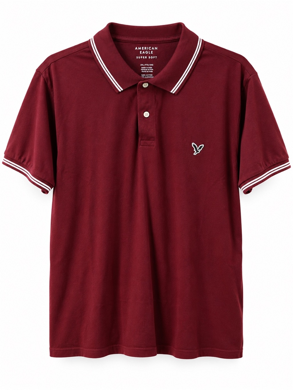 American Eagle Outfitters Men's Burgundy Polo with White Trim